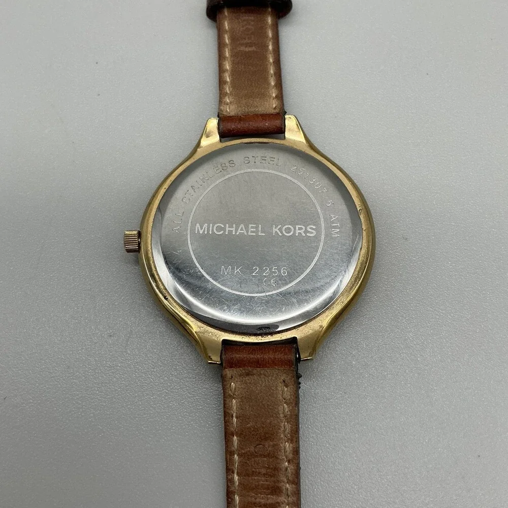 Michael Kors MK2256 Womens Watch 42mm Brown Leather Wrap Strap New Battery